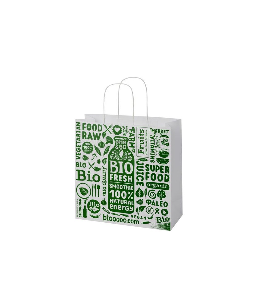 Sacs en Papier Publicitaires Personnalisés - Sac en papier Kraft 120 g/m2 avec poignées torsadées, XL - Blanc | PRINTECOM