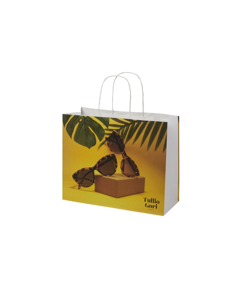 Sacs en Papier Publicitaires Personnalisés - Sac en papier Kraft 120 g/m2 avec poignées torsadées, grande taille - Blanc | PRINTECOM