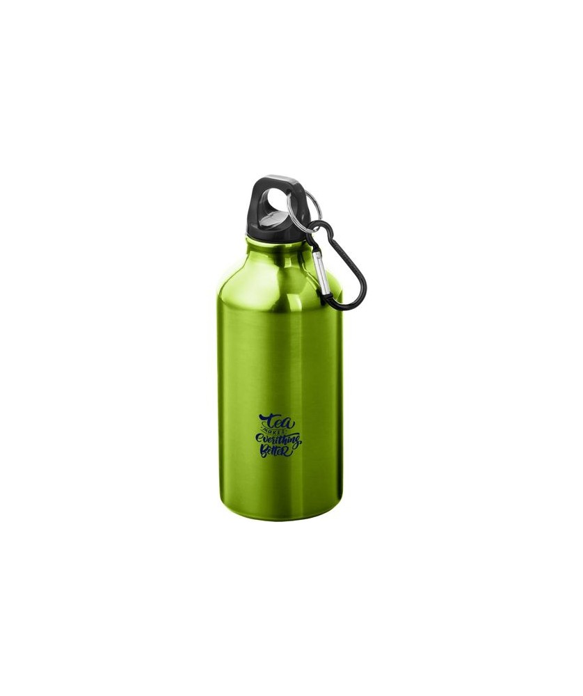 Goodies Écologiques pour Boire - Bouteille d'eau Oregon de 400 ml en aluminium recyclé certifié RCS avec mousqueton - Vert pomme | PRINTECOM