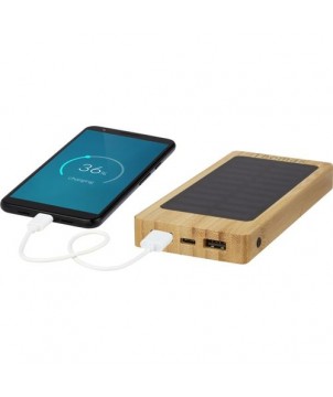 Batterie de secours solaire Alata de 8 000 mAh en bambou - Beige | Chargeurs et batteries publicitaires | PRINTECOM