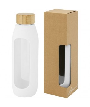 Bouteille Tidan de 600 ml en verre borosilicate avec grip en silicone blanc | Bouteille et Gourde publicitaires | PRINTECOM