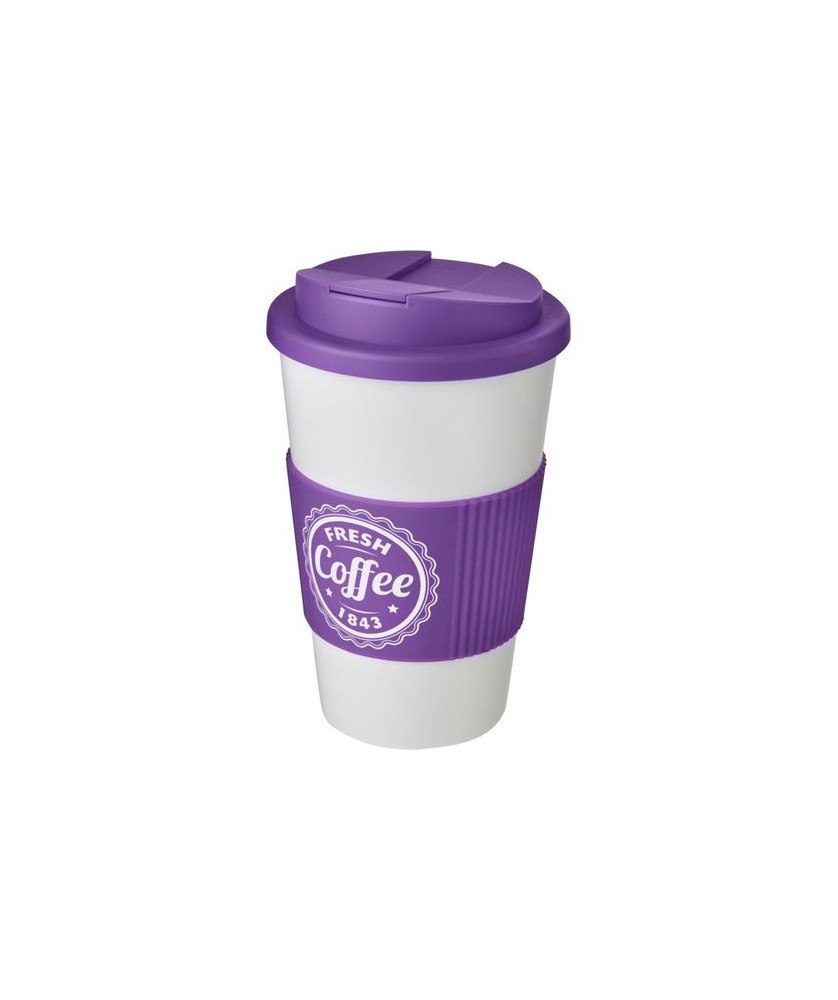 Mugs Publicitaires Personnalisés - Gobelet isolant Americano® 350ml avec bandeau antidérapant et couvercle anti-fuite - Violet | PRINTECOM