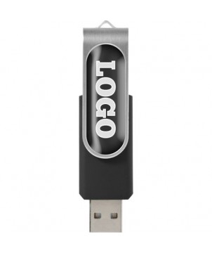 Clé USB rotative avec doming 2 Gb - Noir | Clé USB publicitaire | PRINTECOM