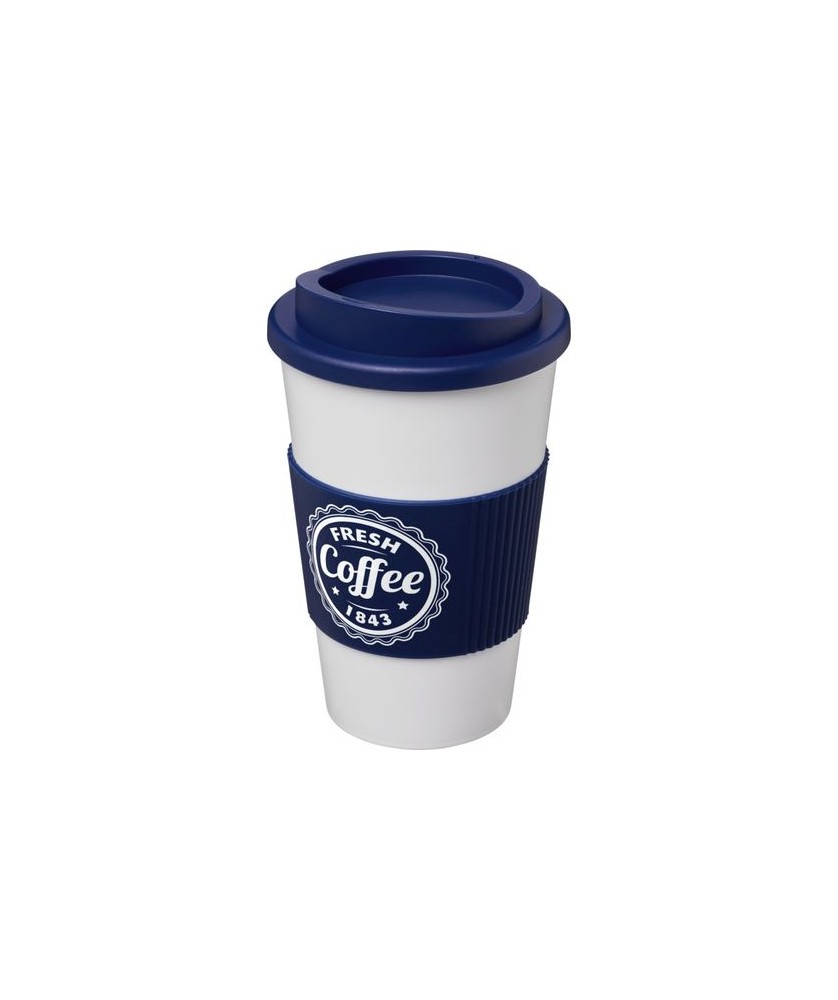 Mugs Publicitaires Personnalisés - Gobelet isolant Americano® 350ml avec bandeau antidérapant - Bleu | PRINTECOM