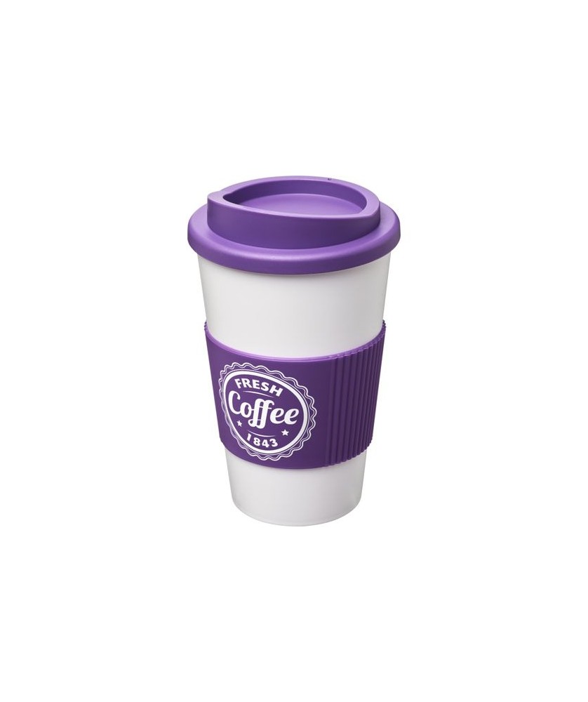 Mugs Publicitaires Personnalisés - Gobelet isolant Americano® 350ml avec bandeau antidérapant - Violet | PRINTECOM