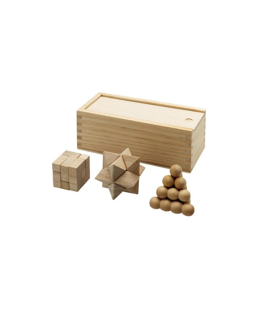 Casse-tête chinois Brainiac 3 pièces en bois - Naturel | Jeux & jouets publicitaires | PRINTECOM