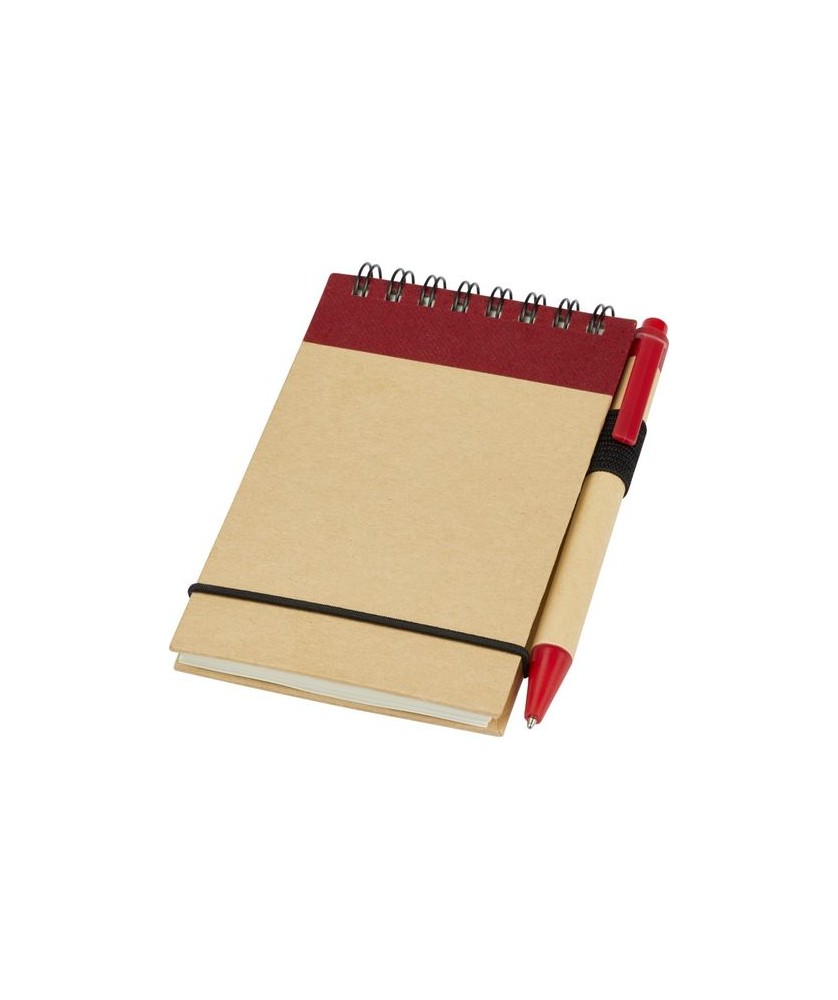 Bloc-notes recyclé format A7 avec stylo Zuse rouge | Bloc-notes publicitaire | PRINTECOM