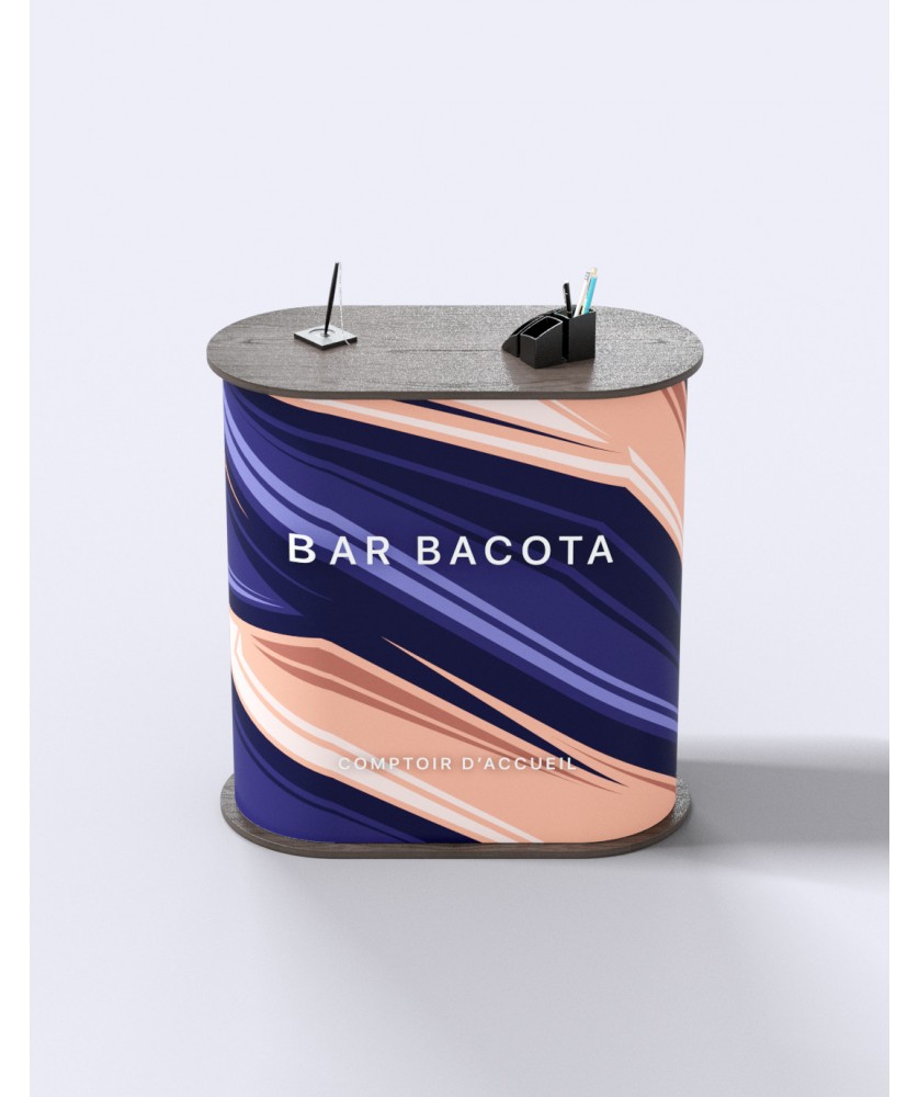 Supports de communication - Comptoir d'accueil Bar Bacota 90x94x45cm | PRINTECOM