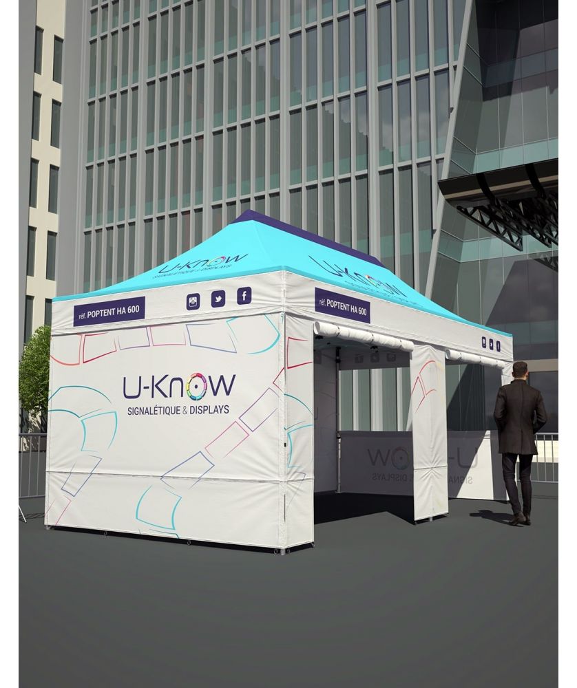 Tonnelles et tentes - Tente pliante publicitaire 6x3 m — structure aluminium tube hexagonal | PRINTECOM