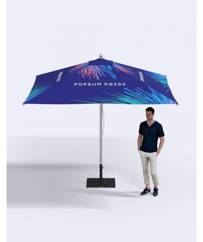 Parasol personnalisé Popsun carré aluminium 2,5 x 2,5 m Mobilier Évènementiel publicitaire