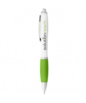 Stylo bille Nash corps blanc grip coloré (encre noire) Stylos publicitaire