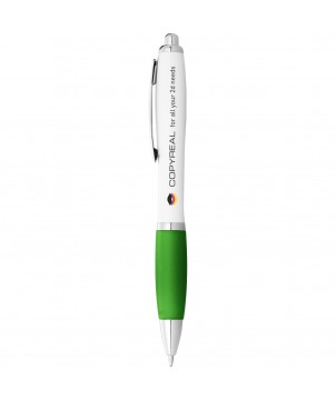 Stylo bille Nash corps blanc grip coloré (encre bleue) Stylos publicitaire