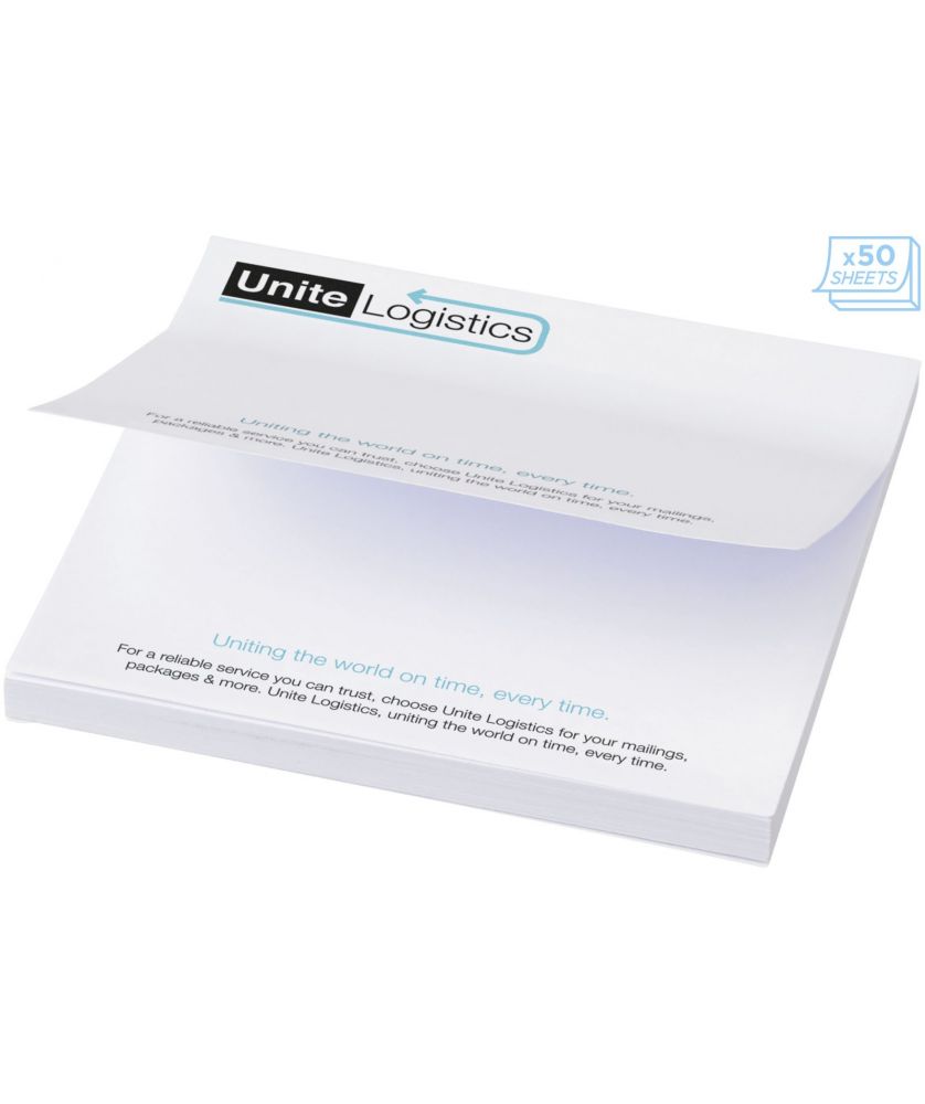Mémos autocollants Sticky-Mate® 100 x 100 mm personnalisés Blocs-Notes repositionnables publicitaire