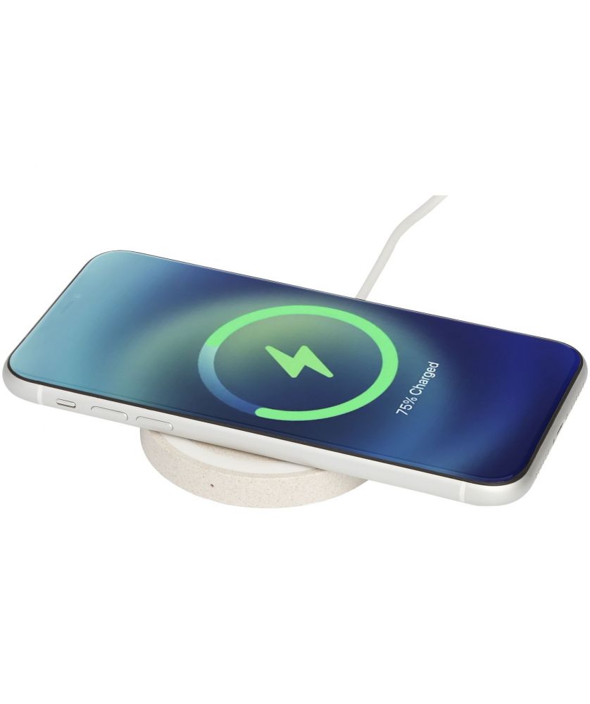 Chargeur à induction 5 W en paille de blé personnalisé Naka Chargeurs et Batteries publicitaire