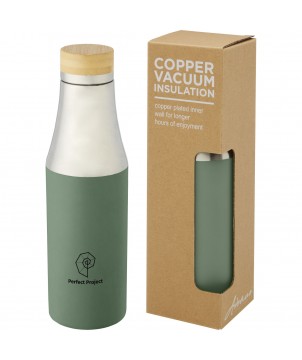 Bouteilles isothermes - Bouteille Hulan de 540 ml en acier inoxydable avec cuivre et isolation par le vide avec couvercle en bambou | PRINTECOM