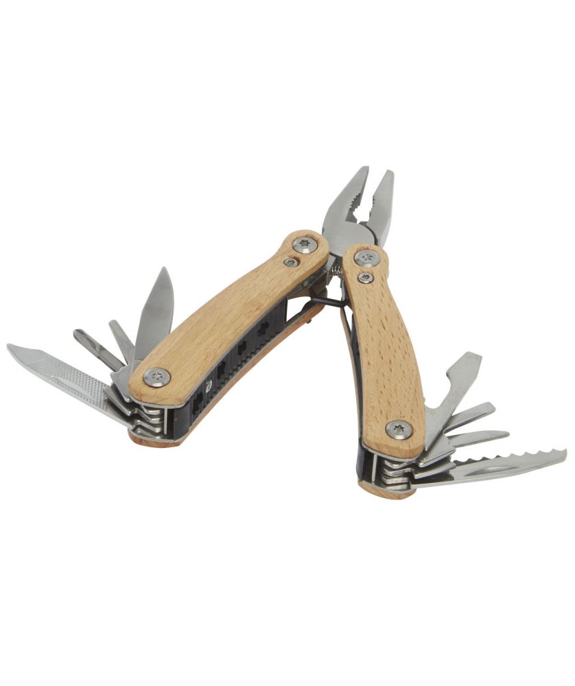 Outil multifonction 12 fonctions en inox et bois personnalisé Anderson Outils publicitaire