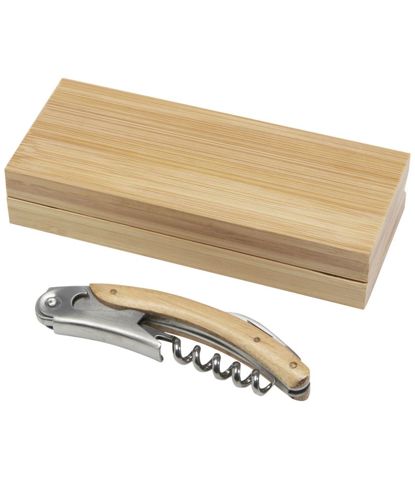 Couteau sommelier en inox poignée bambou personnalisé Carmenier Accessoires pour Vin et Spiritueux publicitaire
