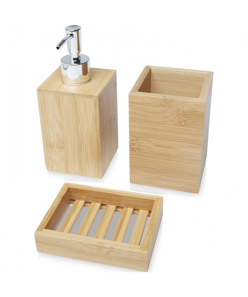 Ensemble 3 pièces pour salle de bains Hedon en bambou Accessoires de salle de bain publicitaire