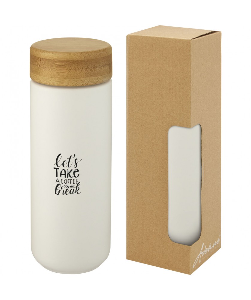 Gobelets et mugs - Gobelet en céramique Lumi de 300 ml avec couvercle en bambou | PRINTECOM
