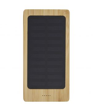 Batterie externe solaire 8 000 mAh en bambou personnalisée Alata Chargeurs et Batteries publicitaire