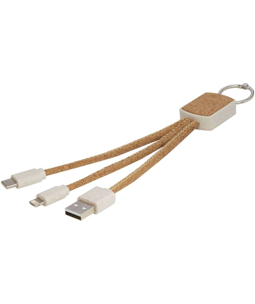 Câble de charge 3 en 1 porte-clés en paille de blé et liège personnalisé Bates Accessoires de téléphonie publicitaire