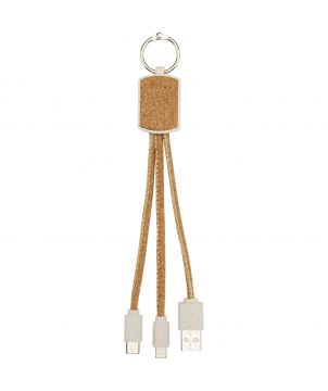 Câble de charge 3 en 1 porte-clés en paille de blé et liège personnalisé Bates Accessoires de téléphonie publicitaire