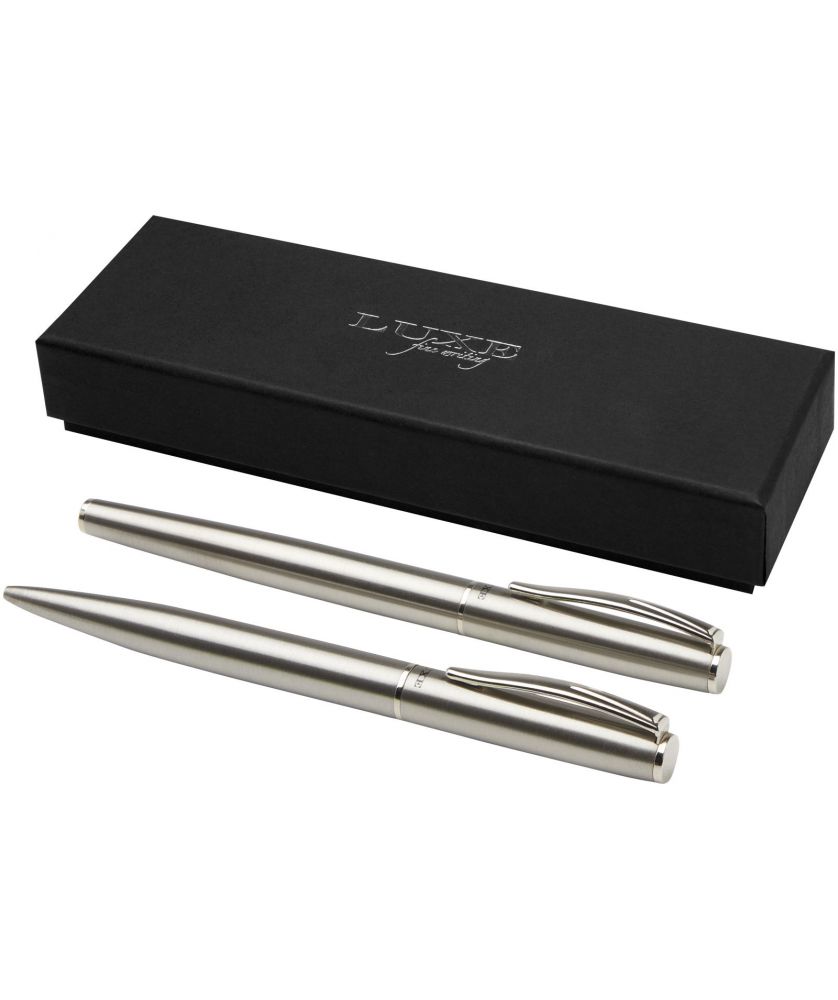 Parure de stylos Didimis en acier inox recyclé personnalisée (encre noire)