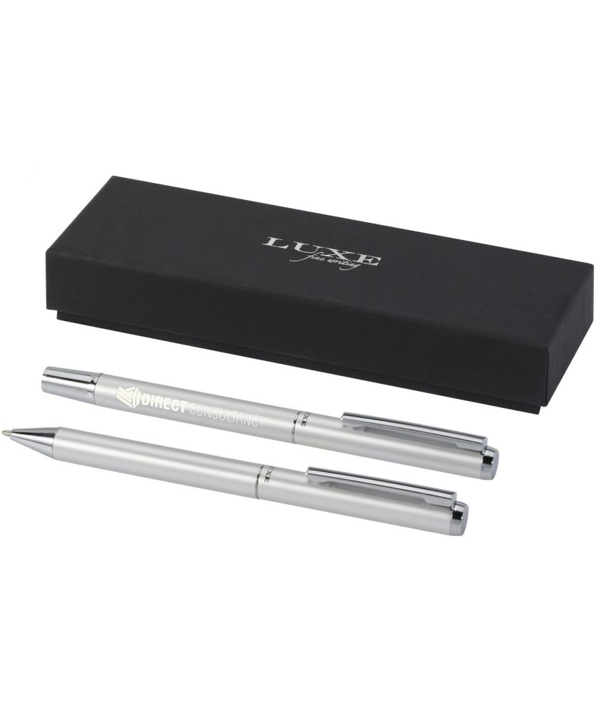 Parure de stylos Lucetto en aluminium recyclé personnalisée (encre noire) Stylos publicitaire