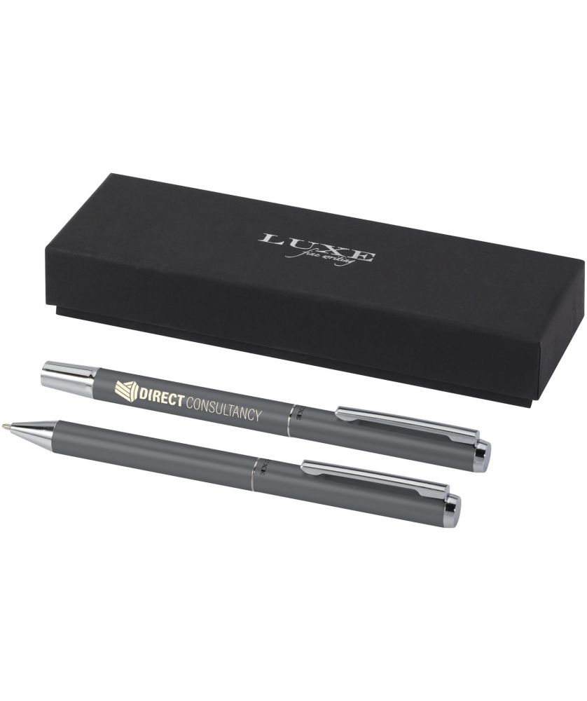 Parure de stylos Lucetto en aluminium recyclé personnalisée (encre noire) Stylos publicitaire