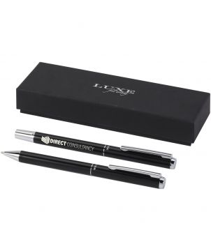 Parure de stylos Lucetto en aluminium recyclé personnalisée (encre noire) Stylos publicitaire