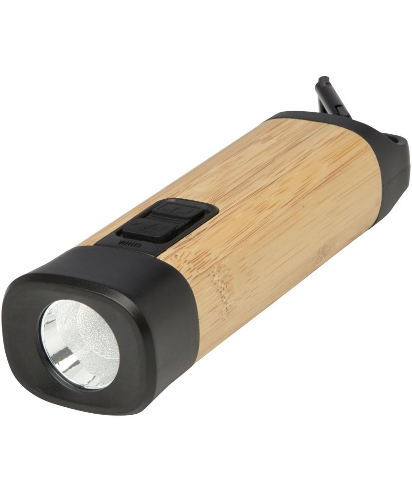 Lampe torche en bambou et plastique recyclé avec mousqueton personnalisée Kuma Lampes publicitaire