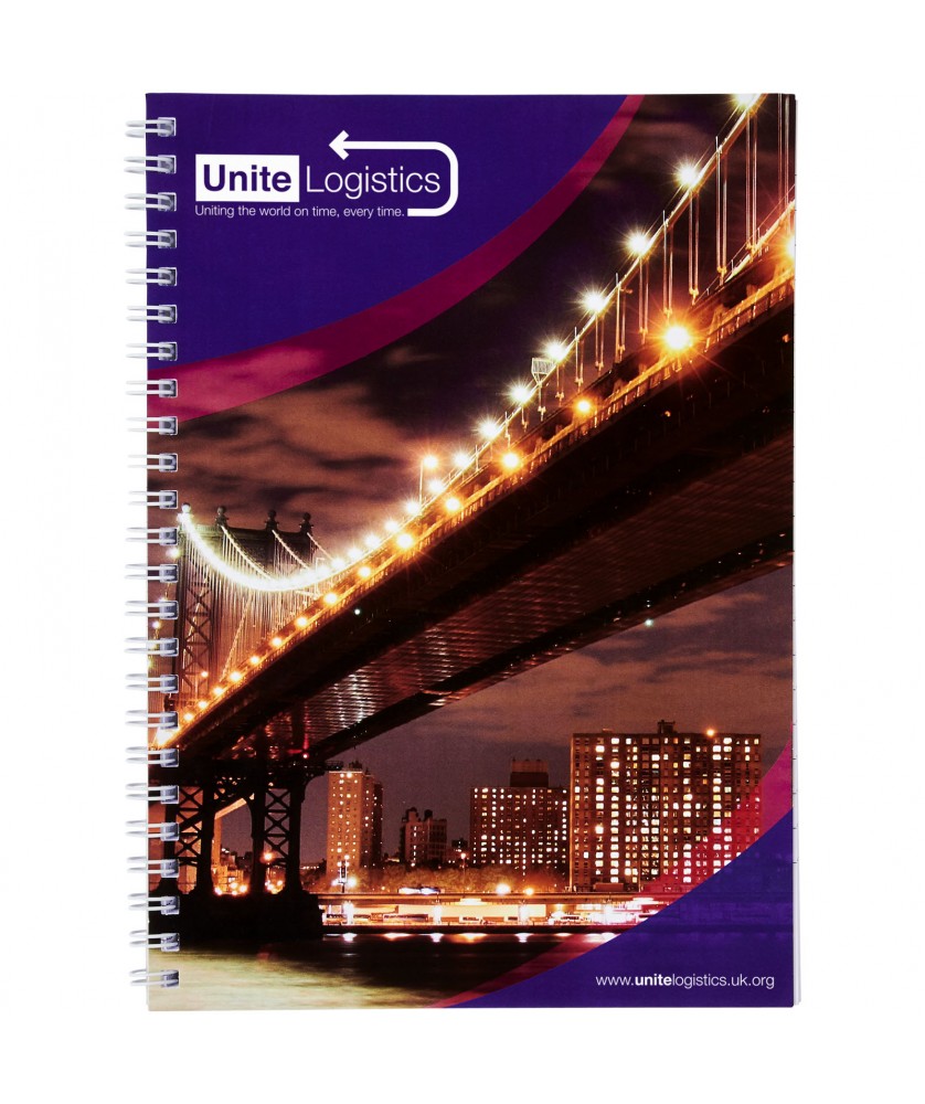 Carnets - Carnet de notes à spirales A4 Desk-Mate® avec couverture arrière imprimée | PRINTECOM