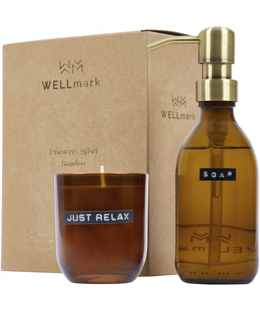 Objets de beauté - Distributeur de savon pour les mains de 200 ml et ensemble de bougies parfumées de 150g Wellmark Discovery | PRINTECOM