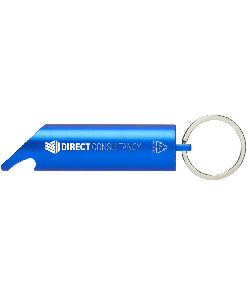 Porte-clés lampe LED et ouvre-bouteille en aluminium recyclé personnalisé Flare Porte-clés publicitaire