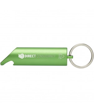 Porte-clés - Lumière LED IPX Flare en aluminium recyclé et ouvre-bouteille avec porte-clés | PRINTECOM