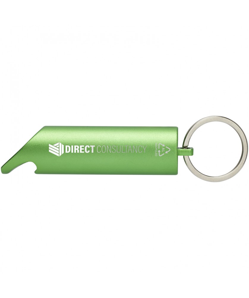 Porte-clés - Lumière LED IPX Flare en aluminium recyclé et ouvre-bouteille avec porte-clés | PRINTECOM
