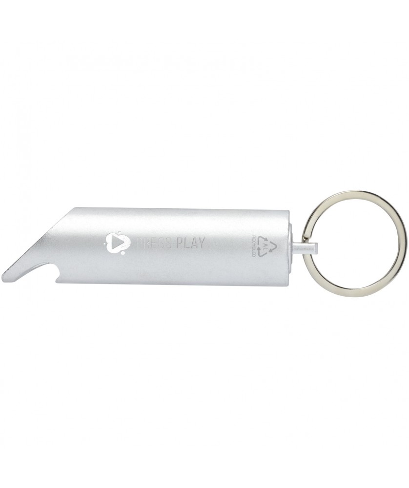 Porte-clés - Lumière LED IPX Flare en aluminium recyclé et ouvre-bouteille avec porte-clés | PRINTECOM