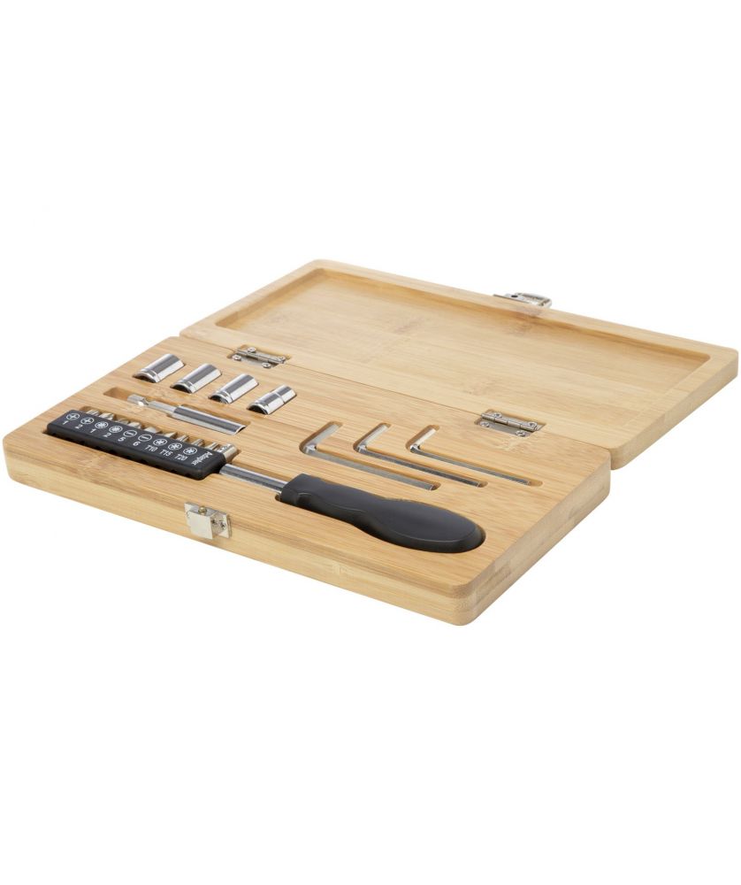 Ensemble d'outils 19 pièces en bambou et plastique recyclé personnalisé Rivet Outils publicitaire