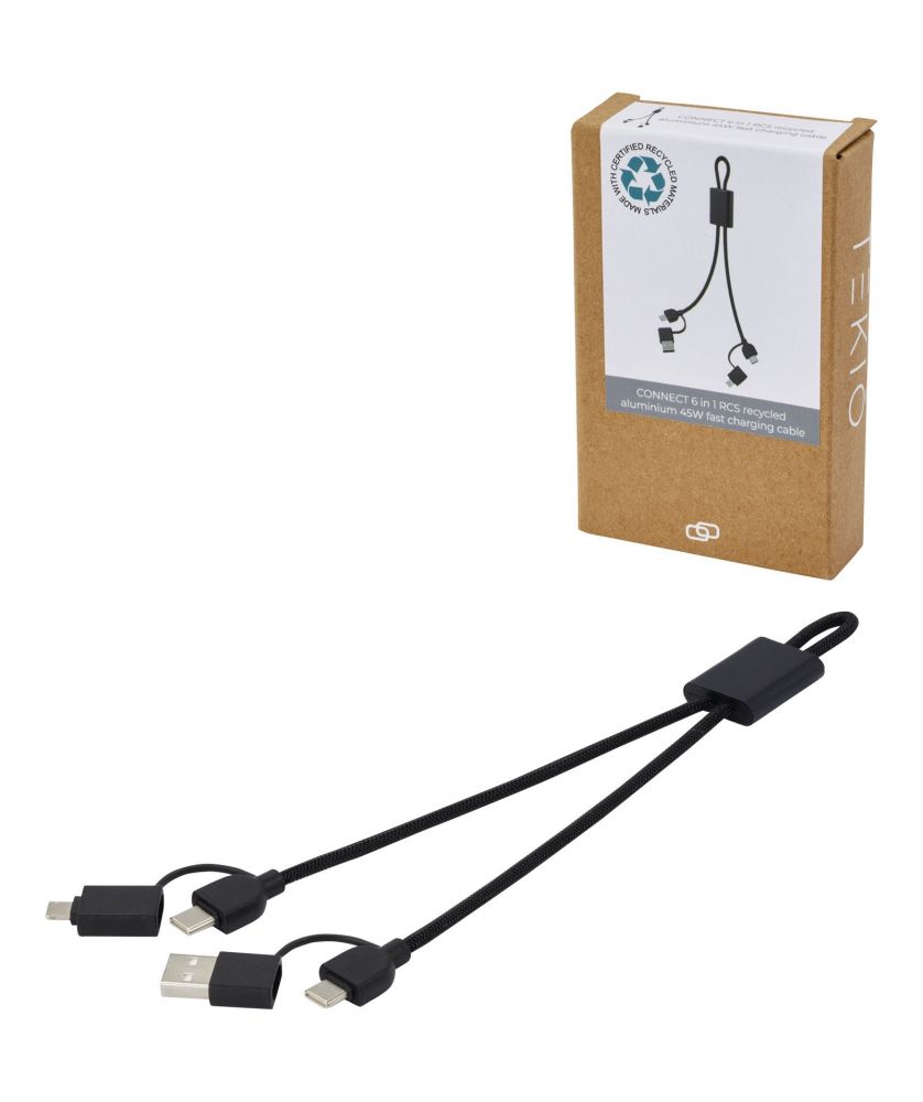 Câble de charge rapide 6 en 1 45 W en aluminium recyclé personnalisé Connect Accessoires de téléphonie publicitaire