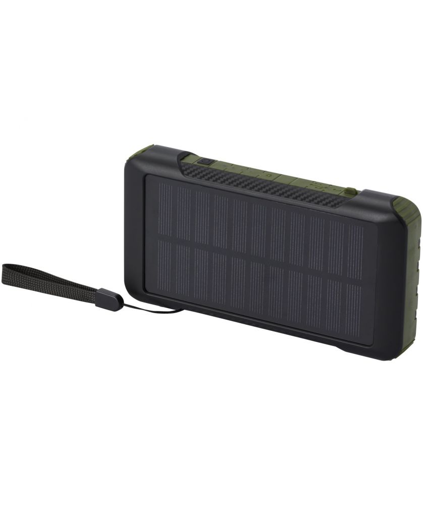Batterie externe solaire à dynamo 10 000 mAh en plastique recyclé personnalisée Soldy Chargeurs et Batteries publicitaire