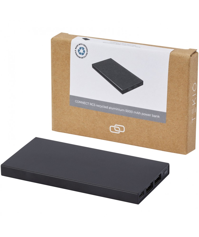 Chargeurs et Batteries - Batterie de secours Connect de 5 000 mAh en aluminium recyclé | PRINTECOM