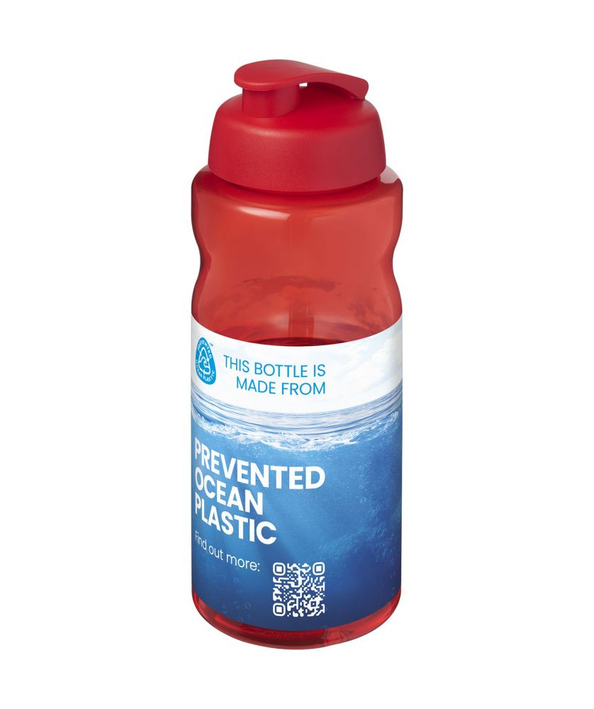 Bouteille de sport personnalisée recyclée océan 1 L H2O Active Eco Big Base rabattable Gourdes de sport publicitaire