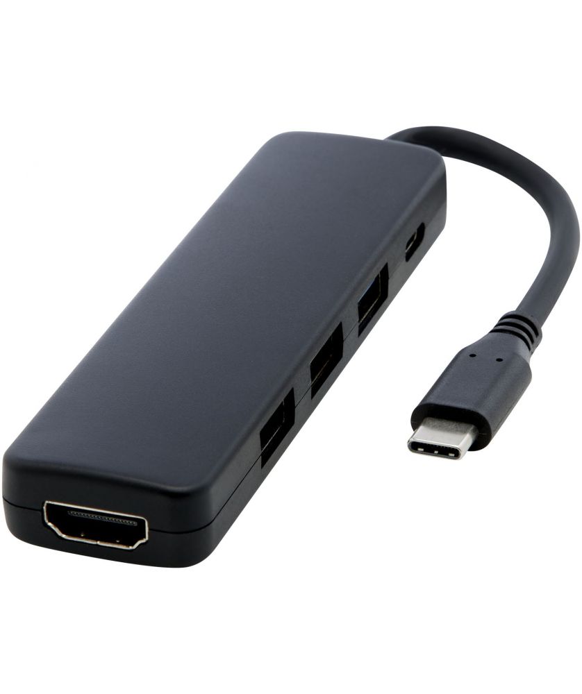 Adaptateur multimédia USB-C avec HDMI en plastique recyclé personnalisé Loop Accessoires informatiques publicitaire