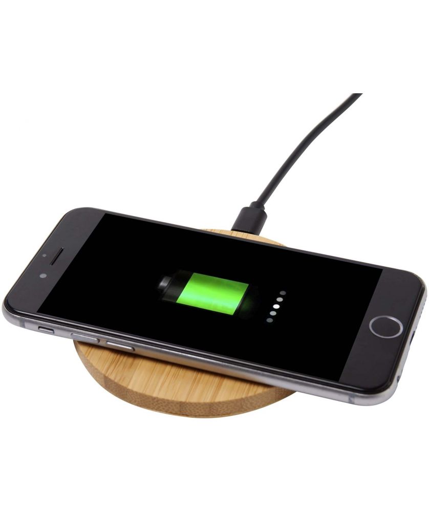 Chargeur à induction 15 W en bambou personnalisé Essence Chargeurs et Batteries publicitaire