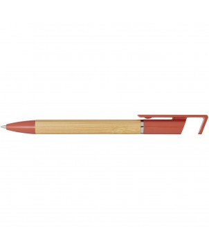 Stylo support téléphone en bambou personnalisé Delfina (encre noire) Stylos publicitaire