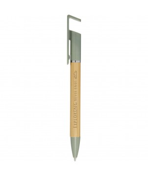 Stylo support téléphone en bambou personnalisé Delfina (encre noire) Stylos publicitaire
