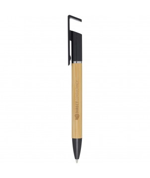 Stylo support téléphone en bambou personnalisé Delfina (encre noire) Stylos publicitaire