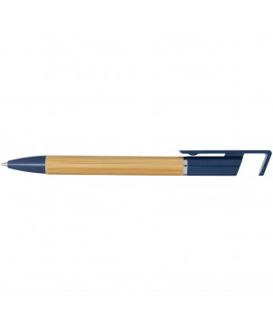 Stylo support téléphone en bambou personnalisé Delfina (encre bleue) Stylos publicitaire