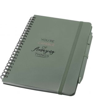 Carnet A5 en plastique océanique avec stylo personnalisé Thalaasa (encre noire) Carnets publicitaire