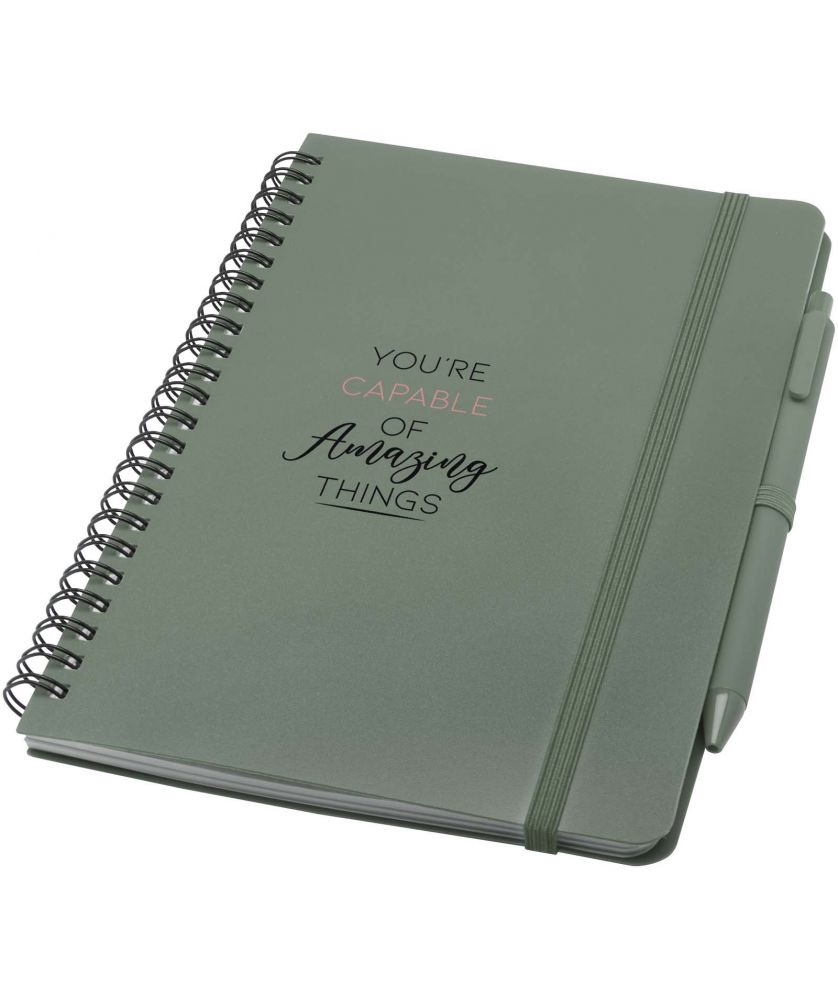 Carnet A5 en plastique océanique avec stylo personnalisé Thalaasa (encre noire) Carnets publicitaire